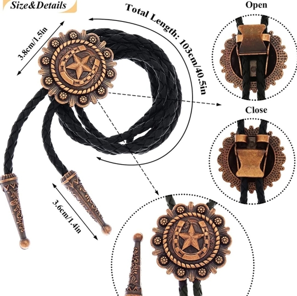 New copper horshoe star bolo tie approximately 40" - Picture 6 of 7